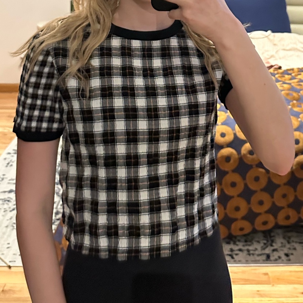 FINAL SALE 
Plaid Black and White Women's Top